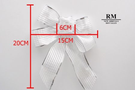 Silver and White Stripe 5 Loops 2 short tail Ribbon Bow_BW637-W787W-11